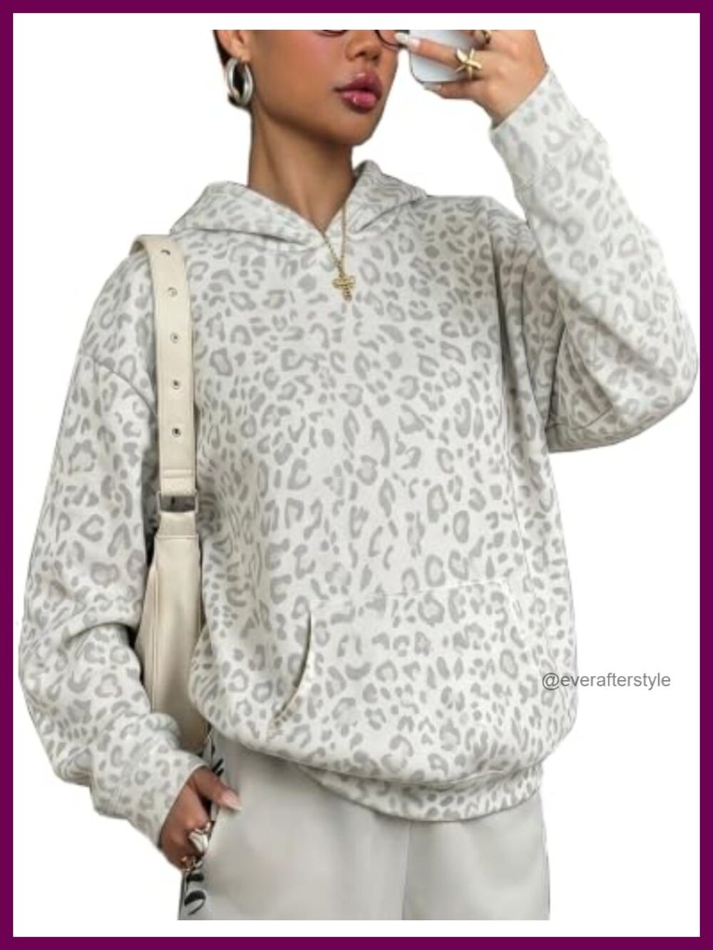Oversized Fleece Graphic Hoodie Women Kangaroo Pocket Drop Shoulder